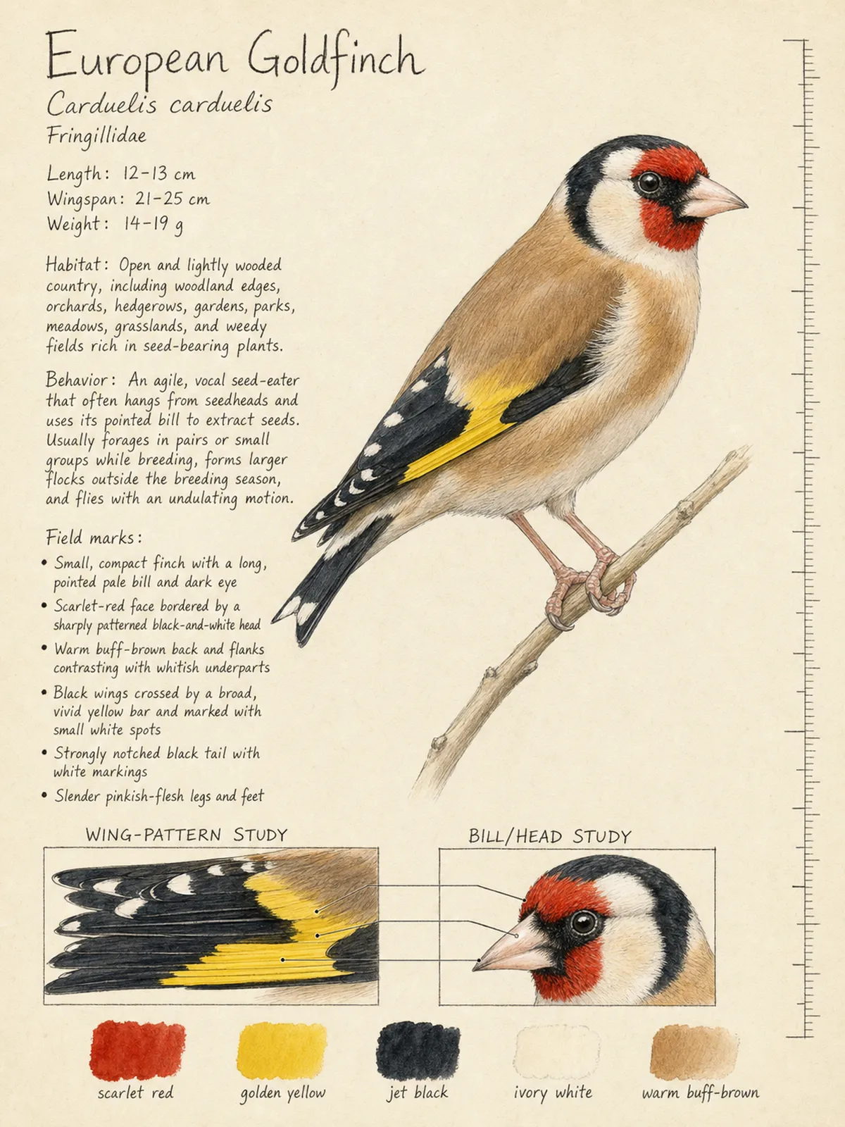 Field-journal plate of a European Goldfinch