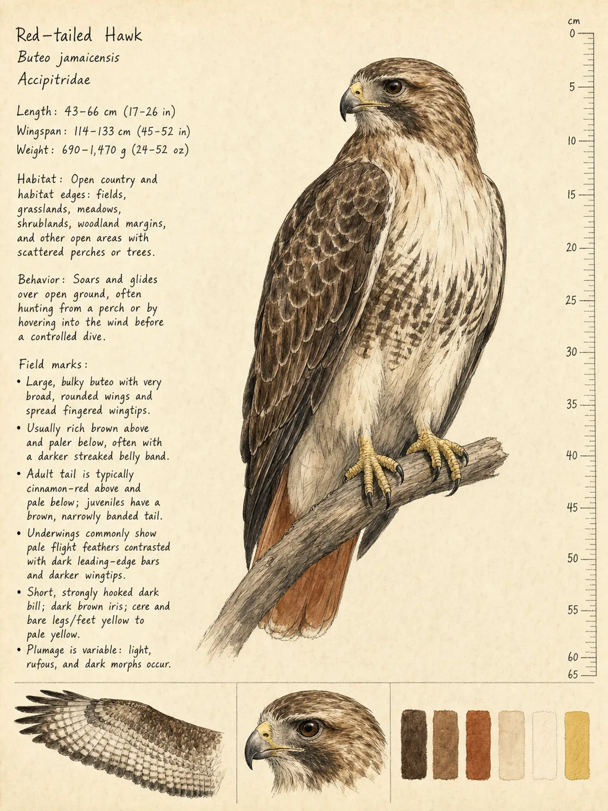 Field-journal plate of a Red-tailed Hawk