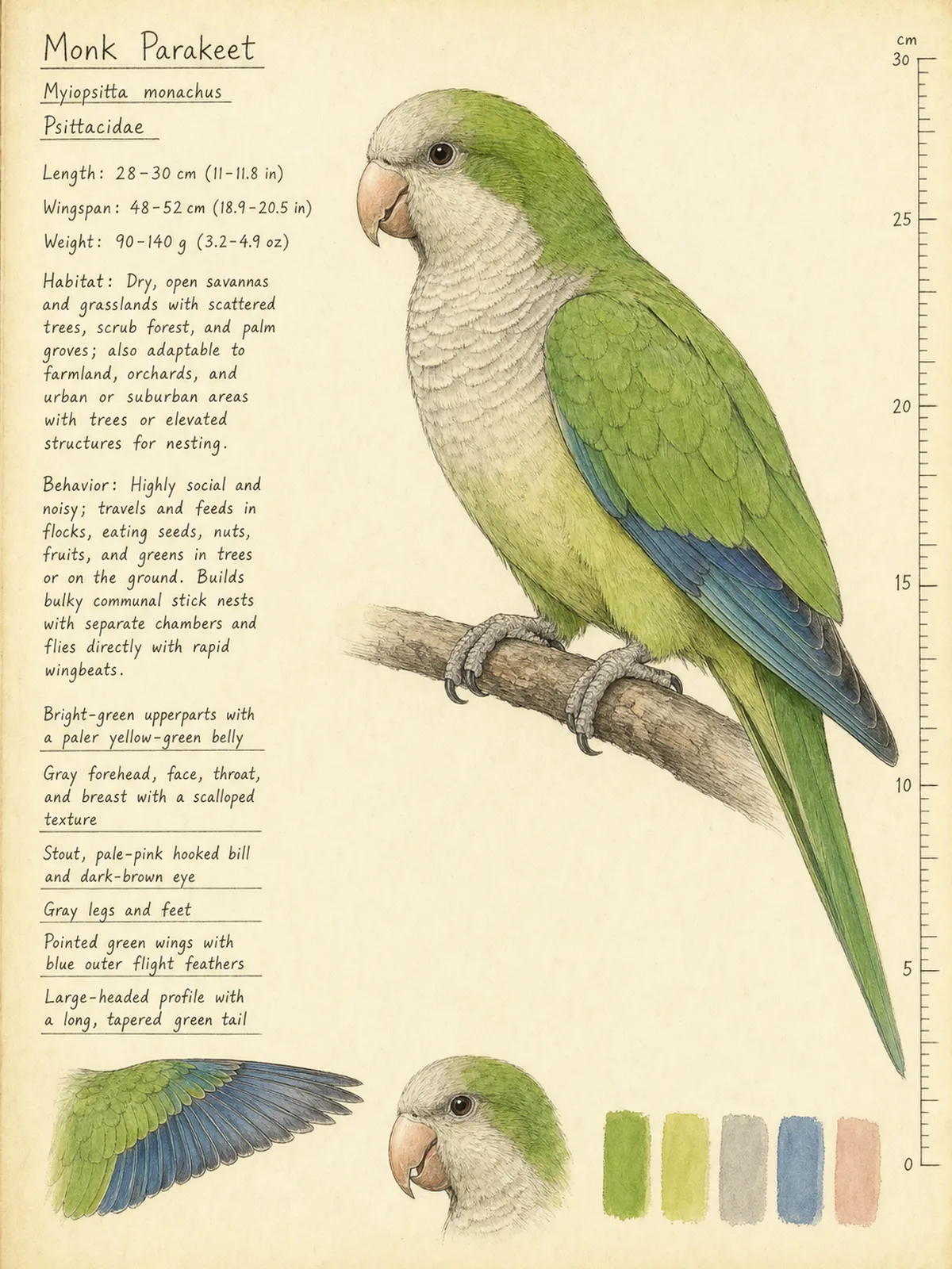 Field-journal plate of a Monk Parakeet