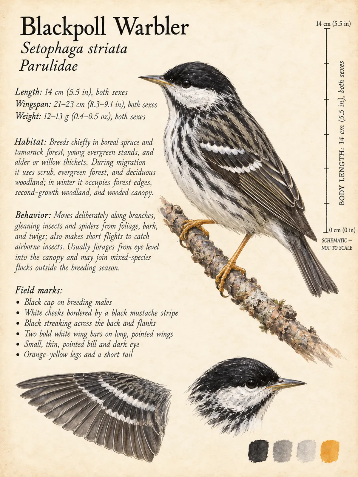 Field-journal plate: Blackpoll Warbler