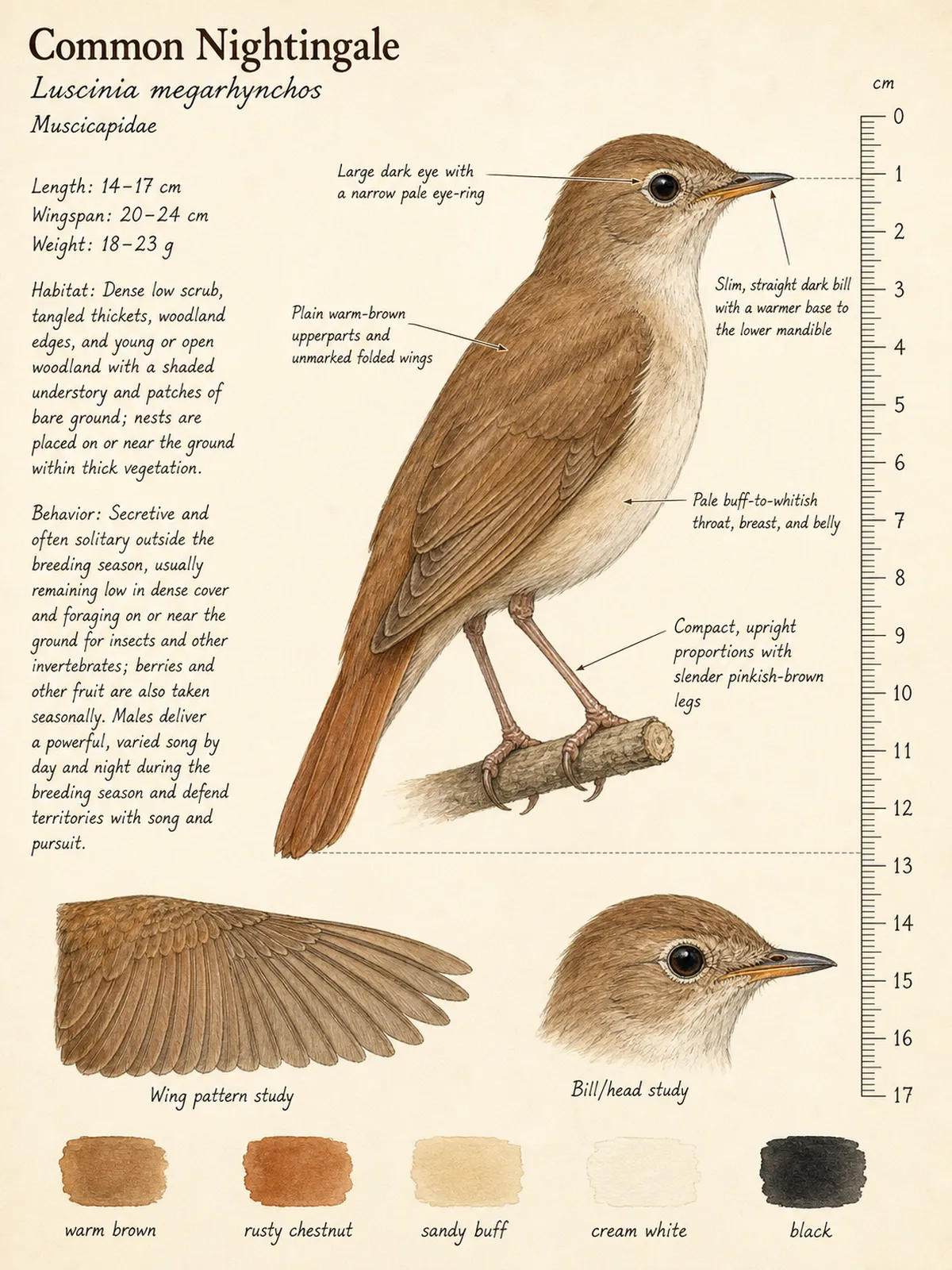 Field-journal plate of a Common Nightingale