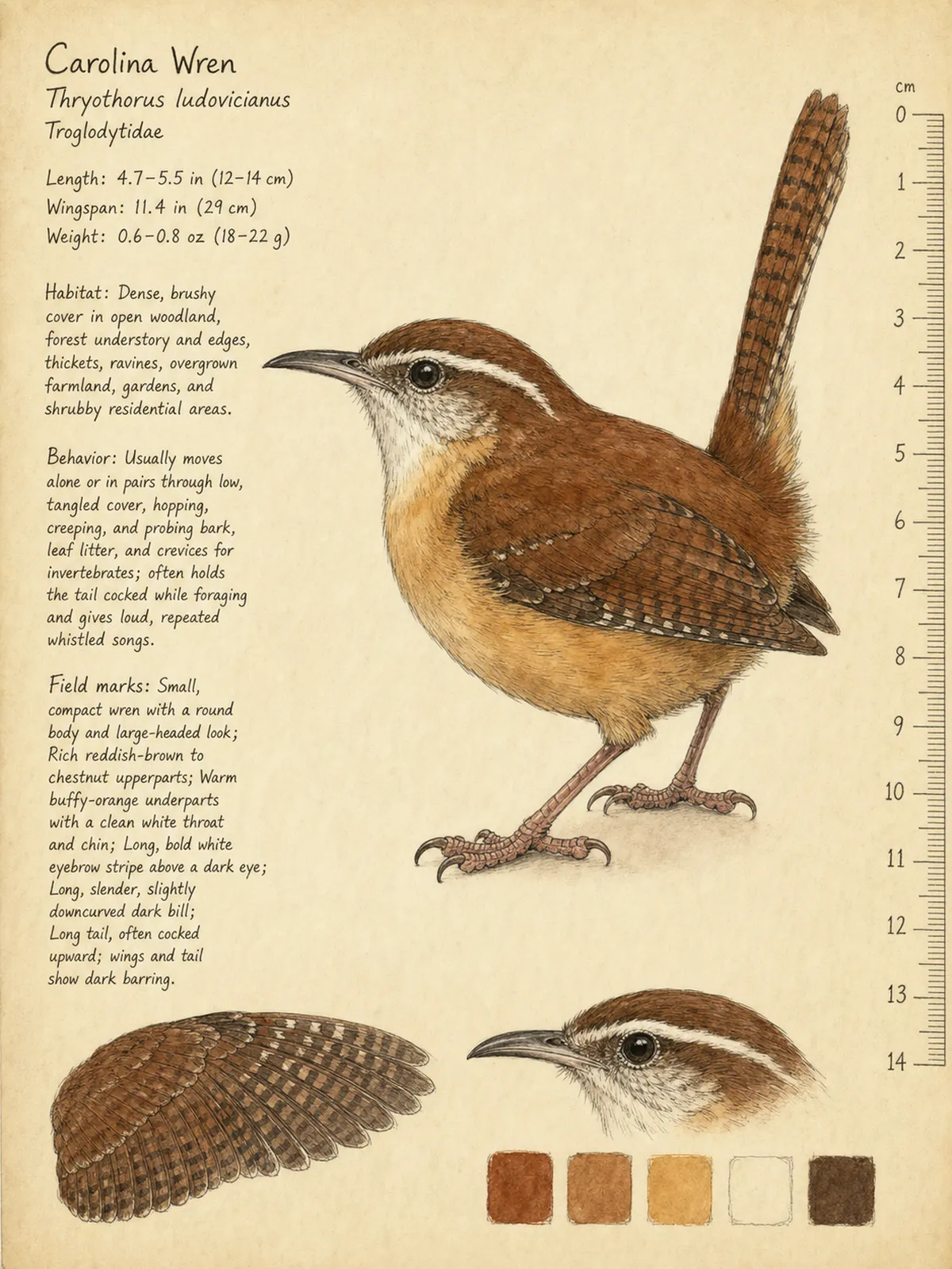 Field-journal plate of a Carolina Wren