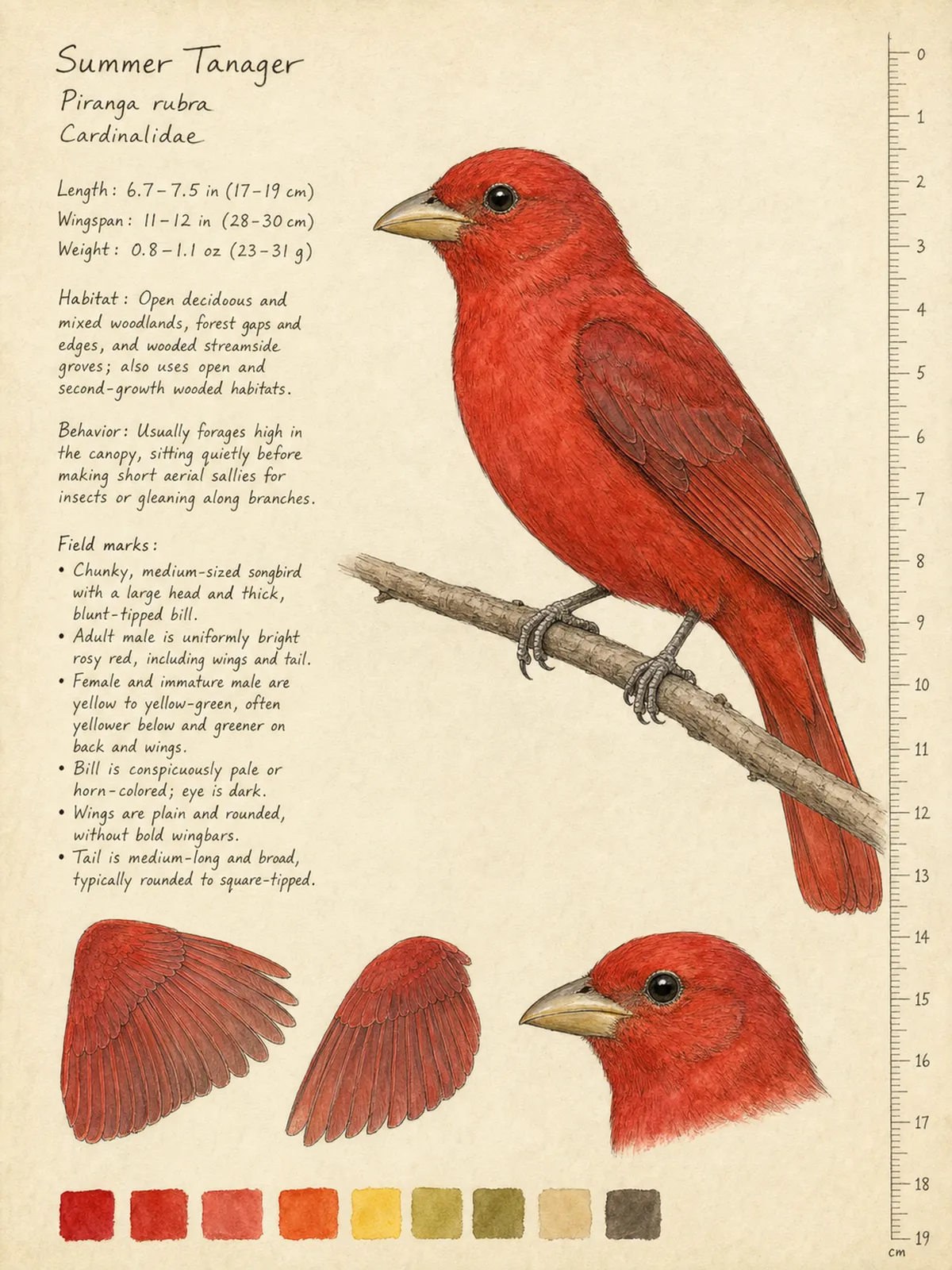 Field-journal plate of a Summer Tanager