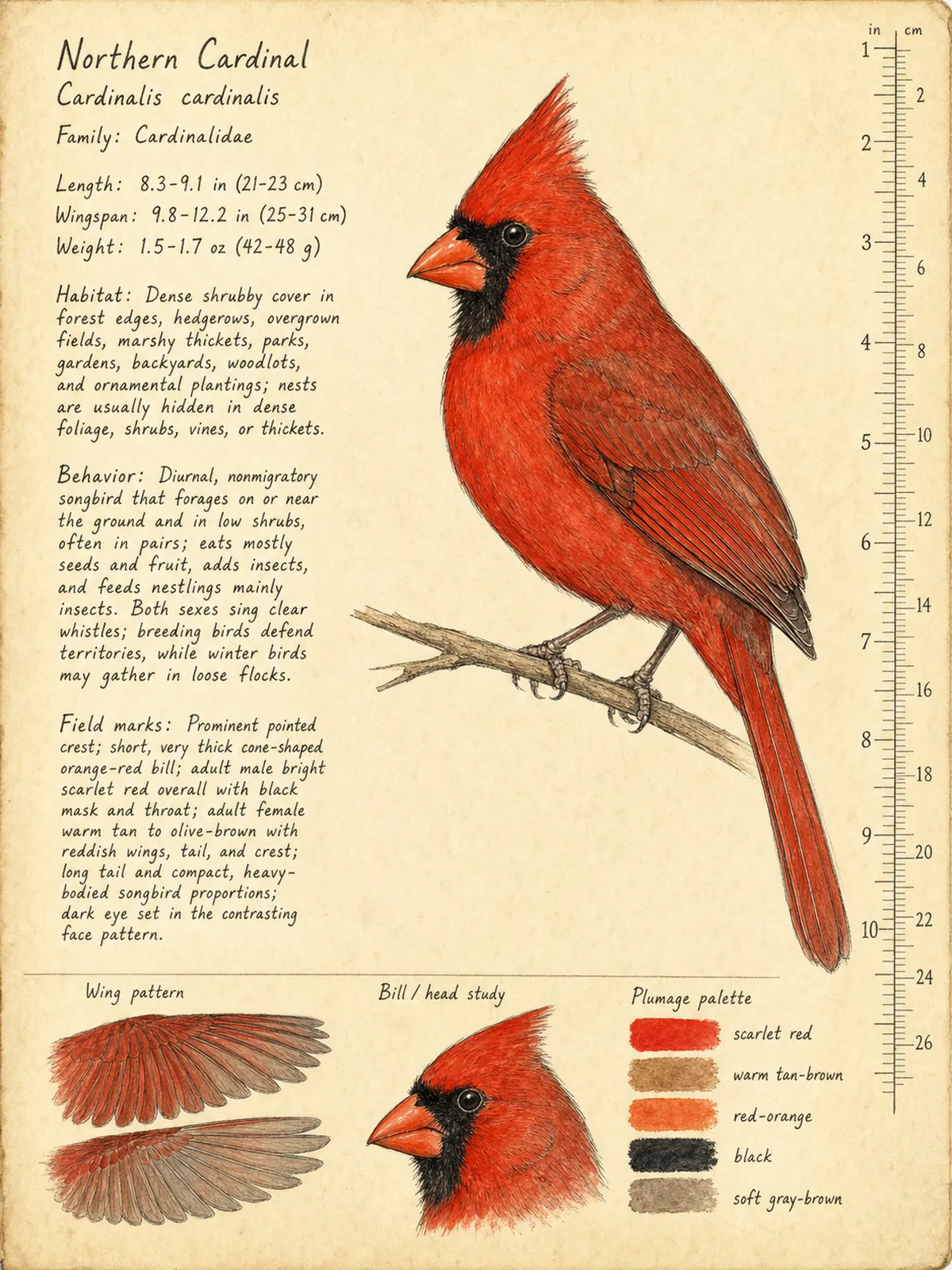 Field-journal plate of a Northern Cardinal
