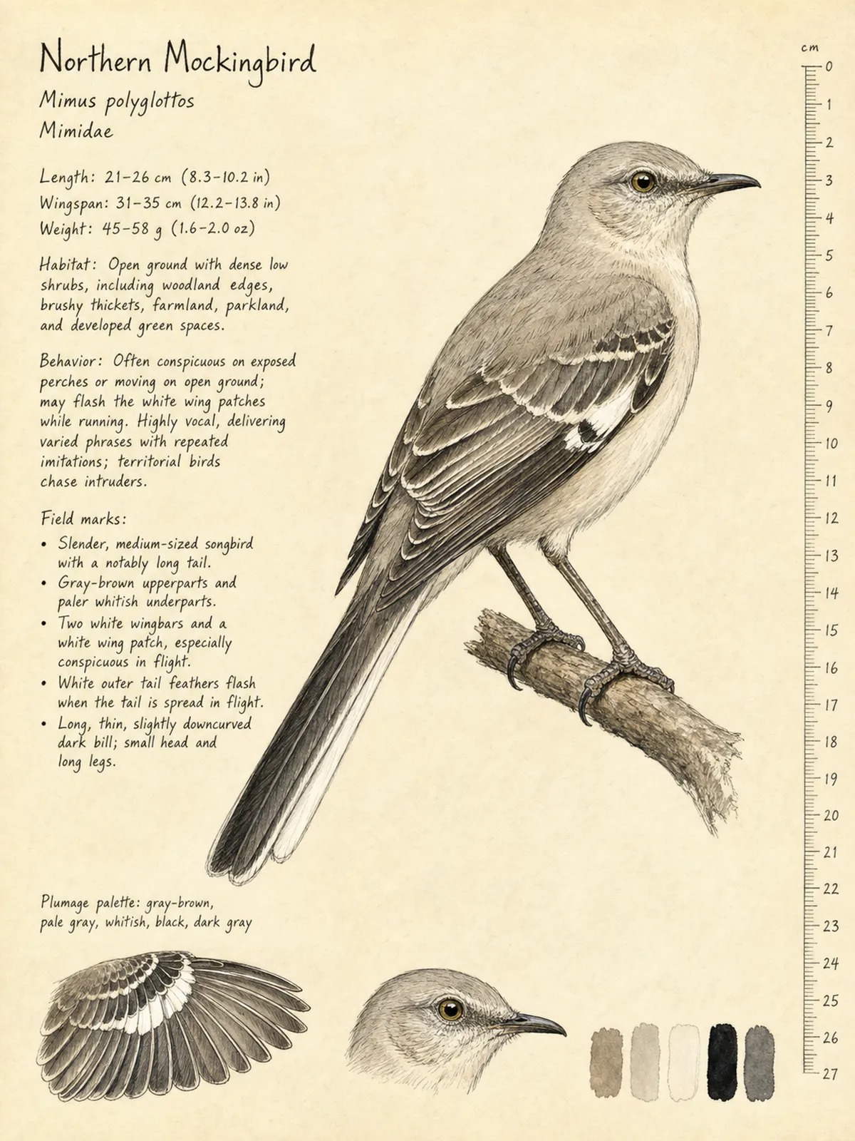 Field-journal plate of a Northern Mockingbird