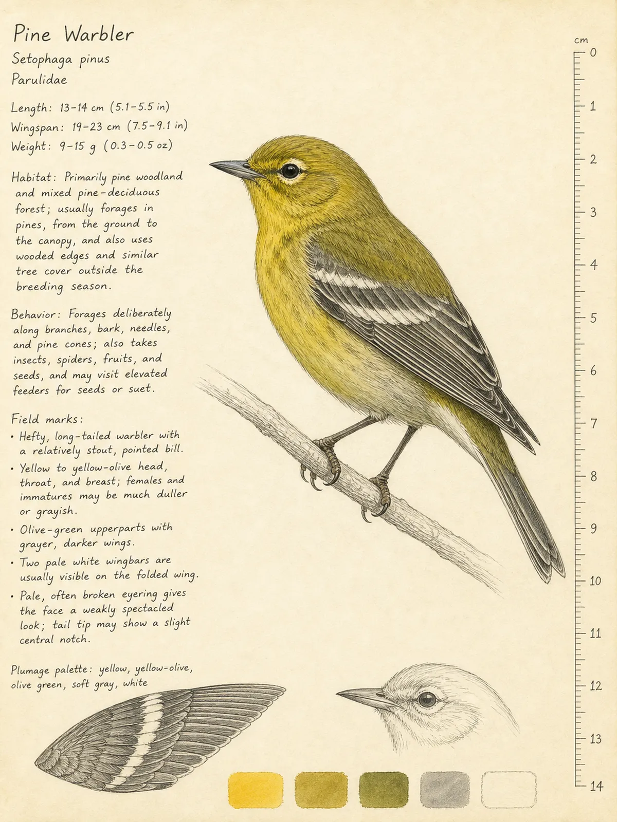 Field-journal plate of a Pine Warbler