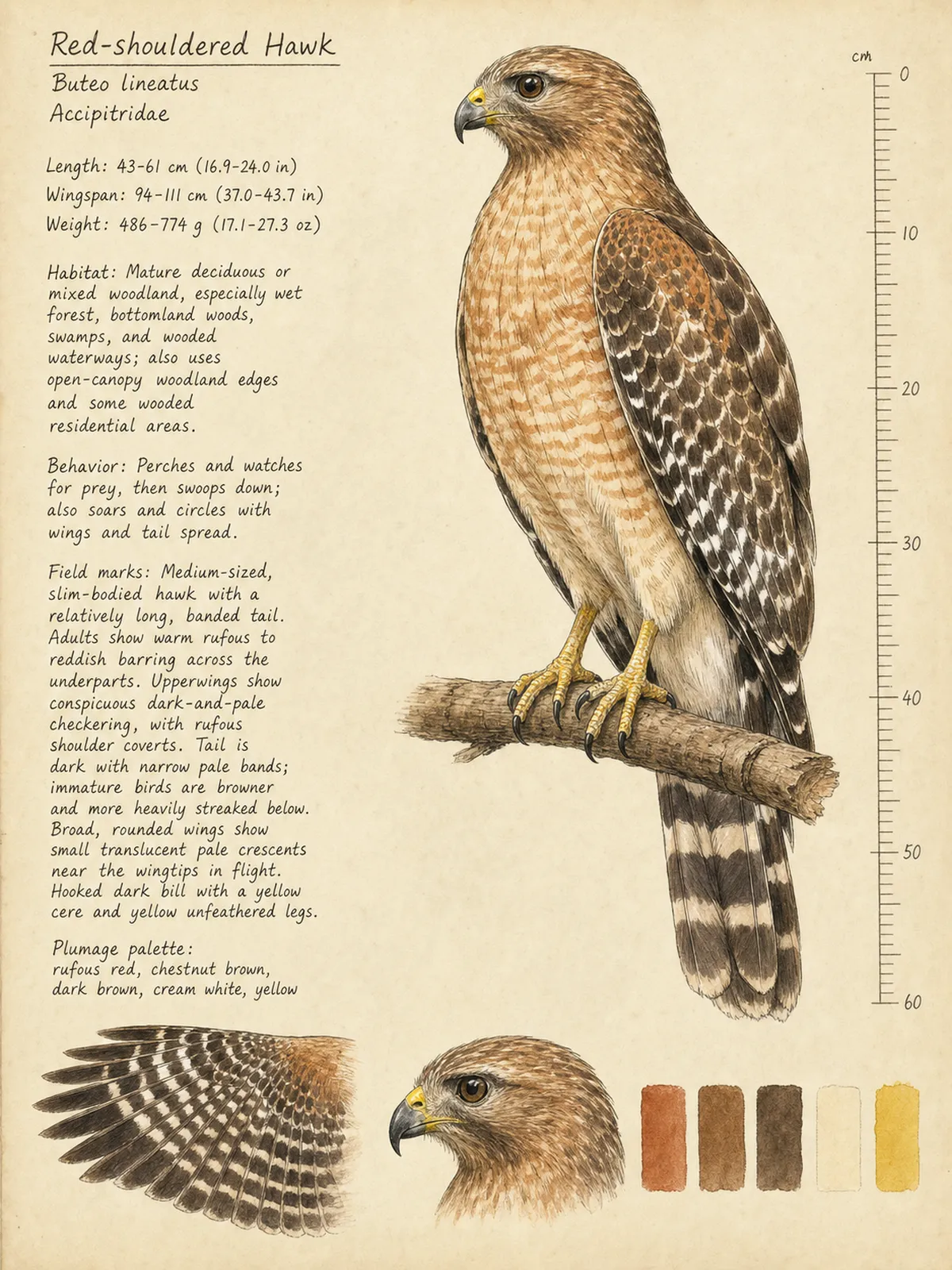 Field-journal plate of a Red-shouldered Hawk