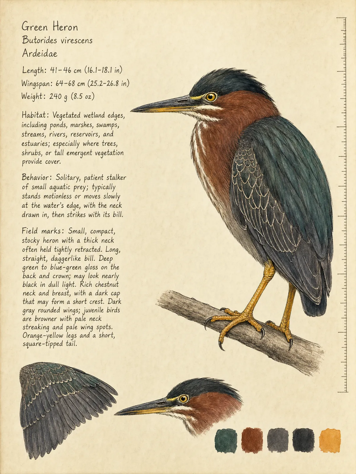Field-journal plate of a Green Heron