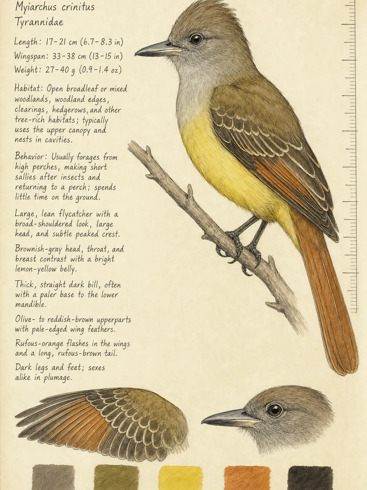 Field-journal plate of a Great Crested Flycatcher