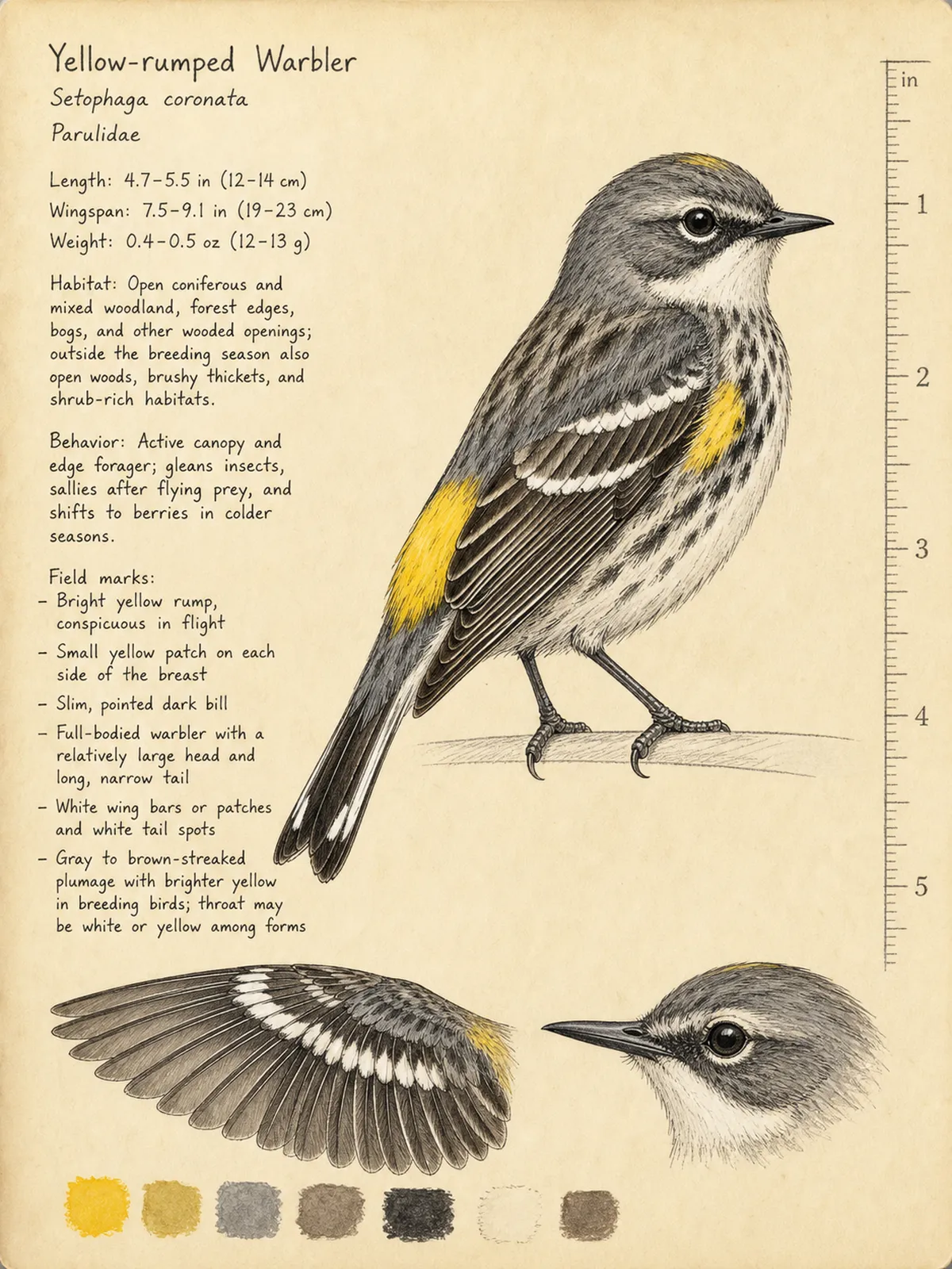 Field-journal plate of a Yellow-rumped Warbler