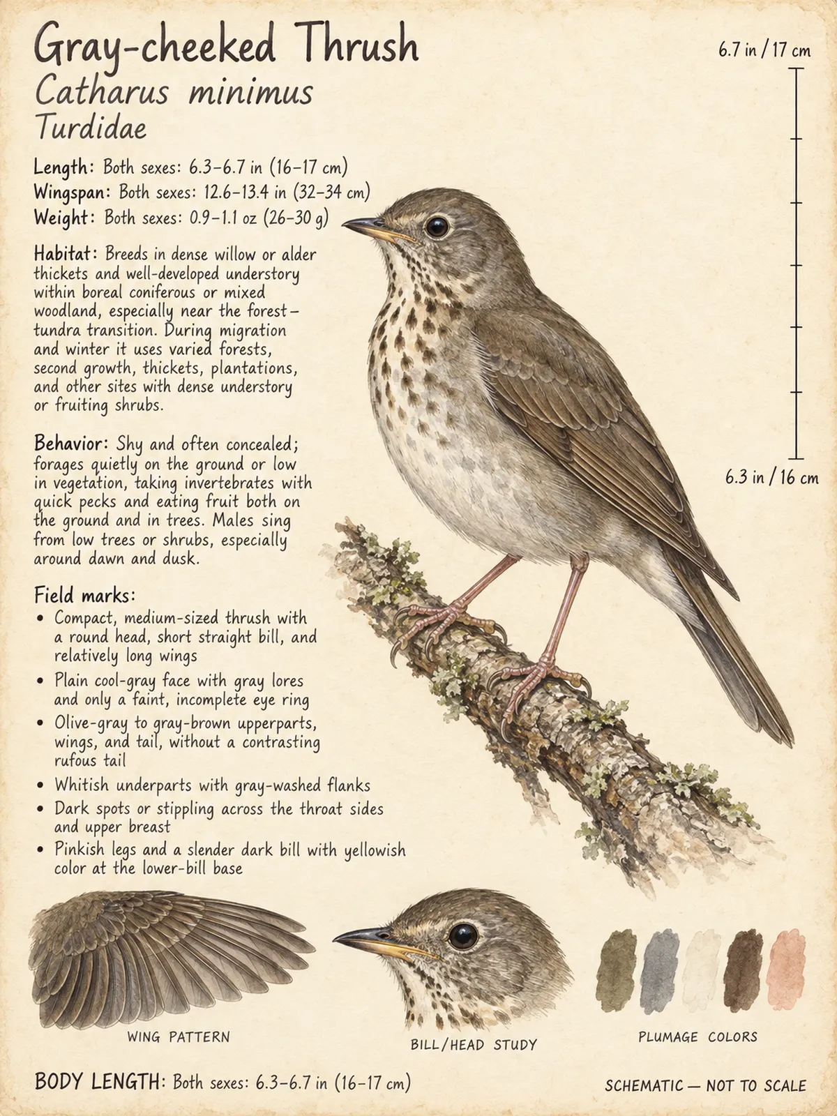 Field-journal plate: Gray-cheeked Thrush
