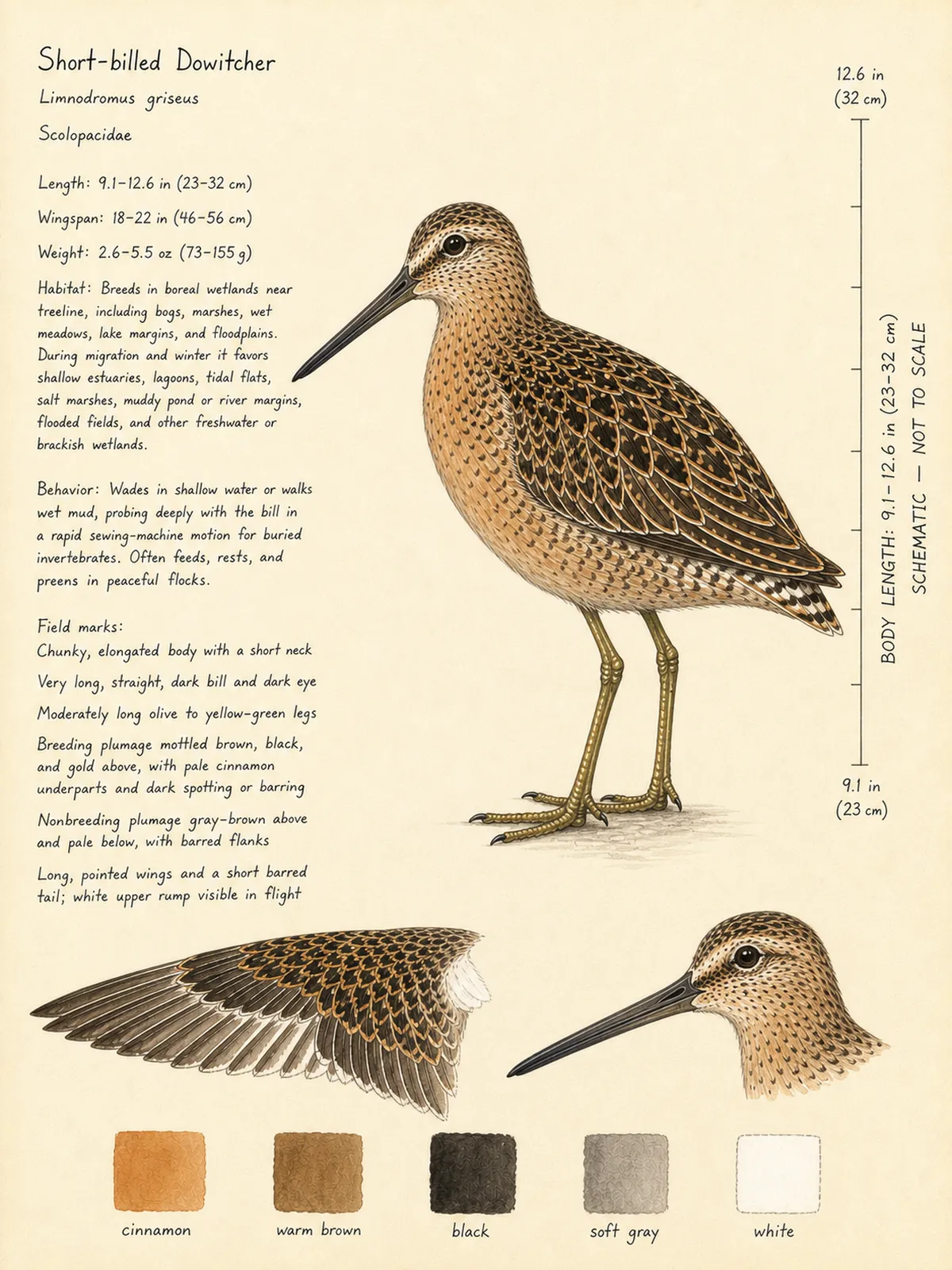Field-journal plate: Short-billed Dowitcher