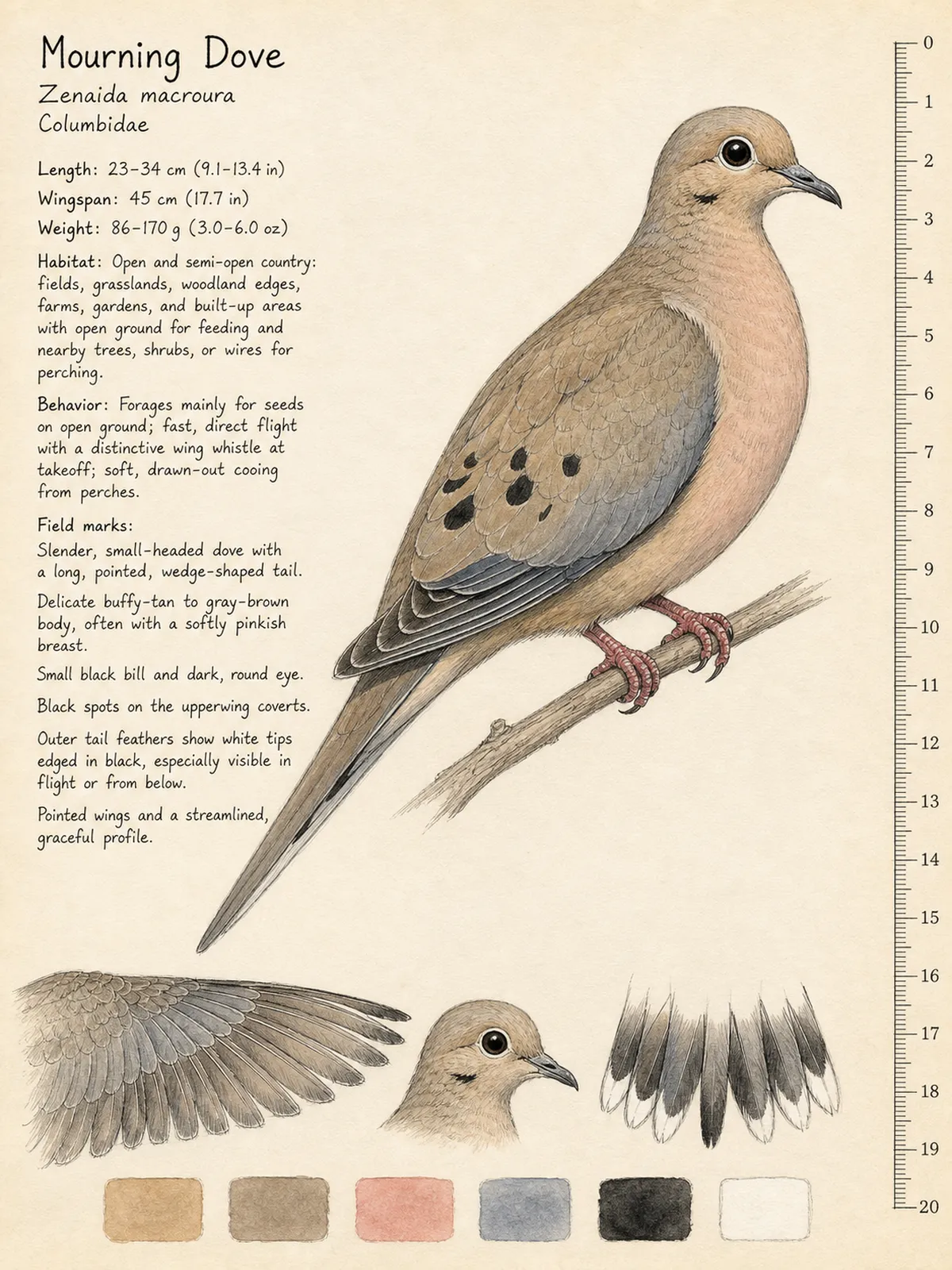 Field-journal plate of a Mourning Dove