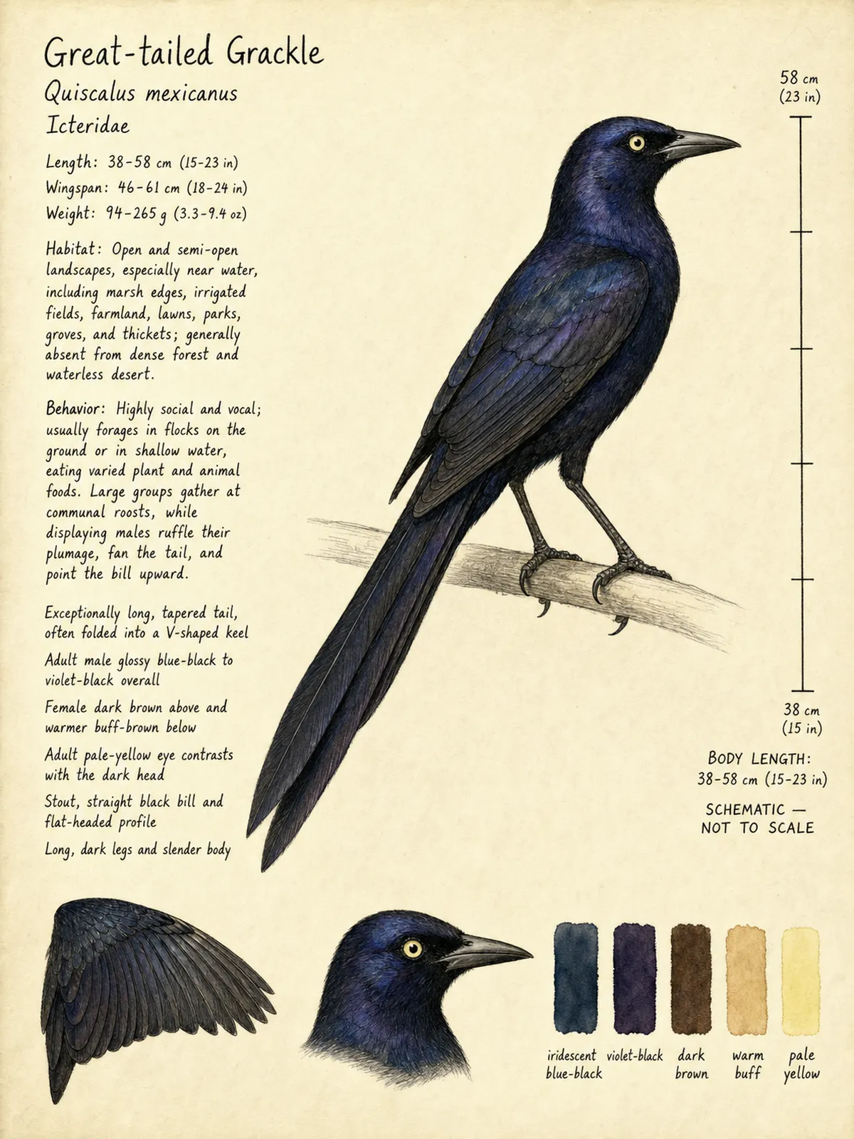 Field-journal plate: Great-tailed Grackle