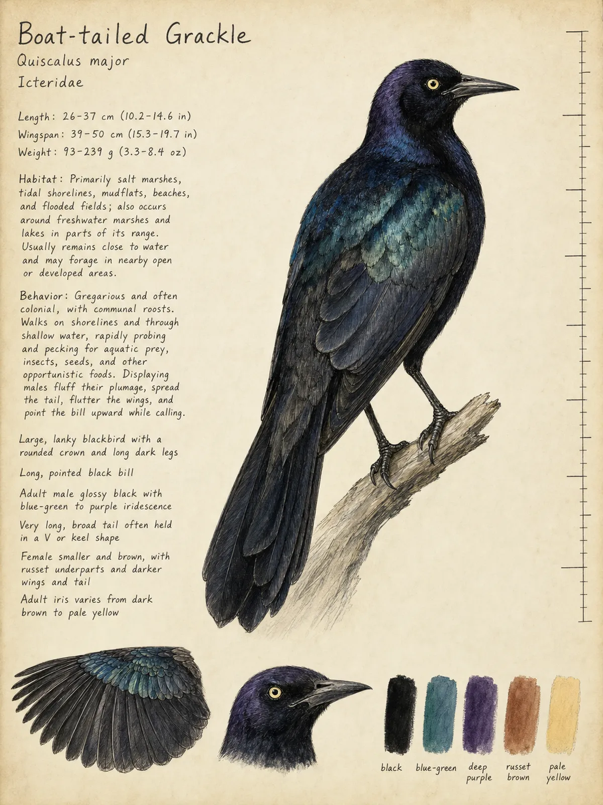 Field-journal plate of a Boat-tailed Grackle