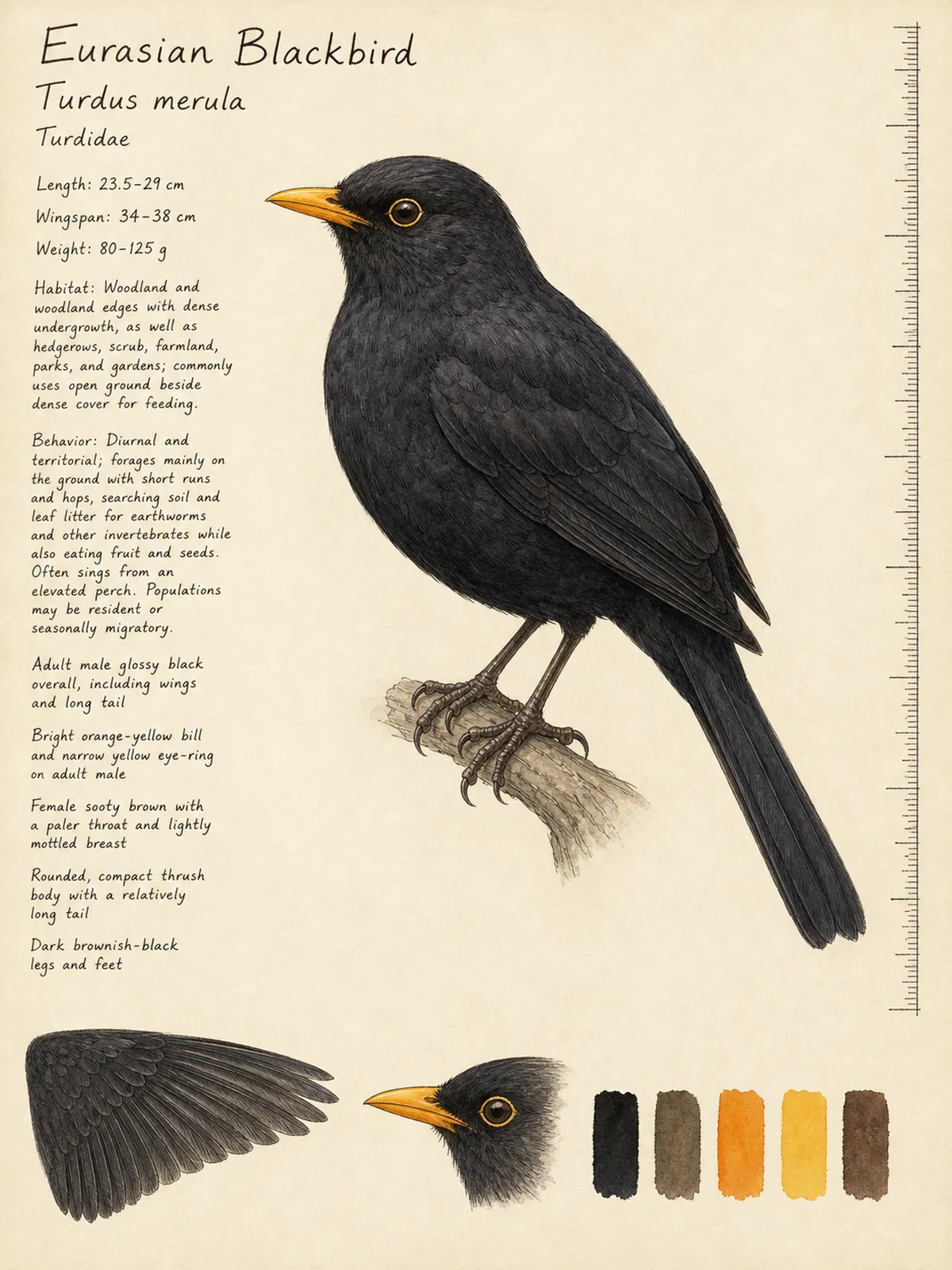 Field-journal plate of a Eurasian Blackbird