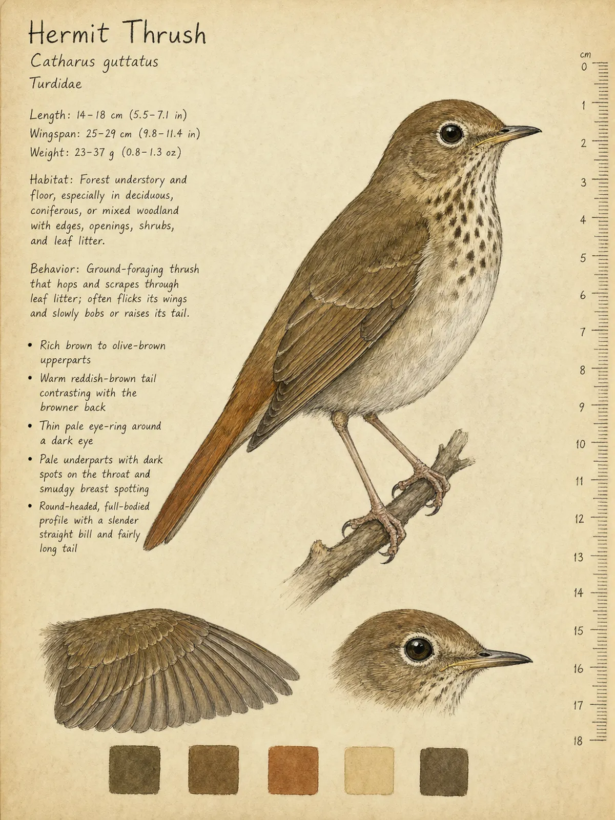 Field-journal plate of a Hermit Thrush
