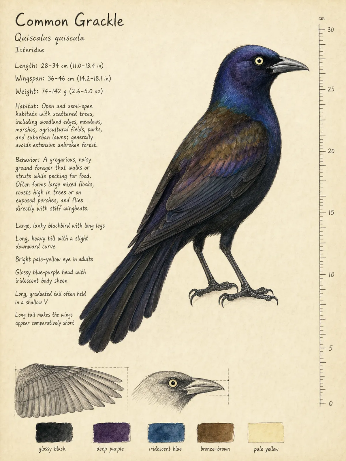 Field-journal plate of a Common Grackle