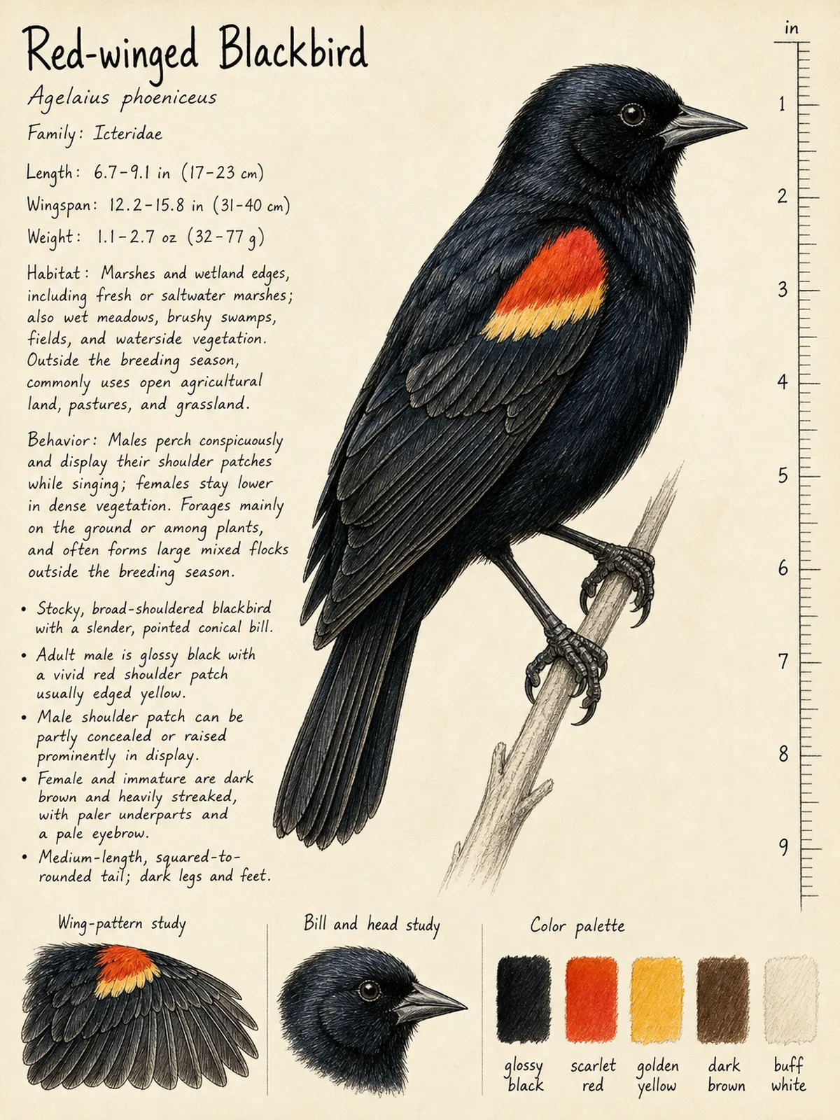 Field-journal plate of a Red-winged Blackbird