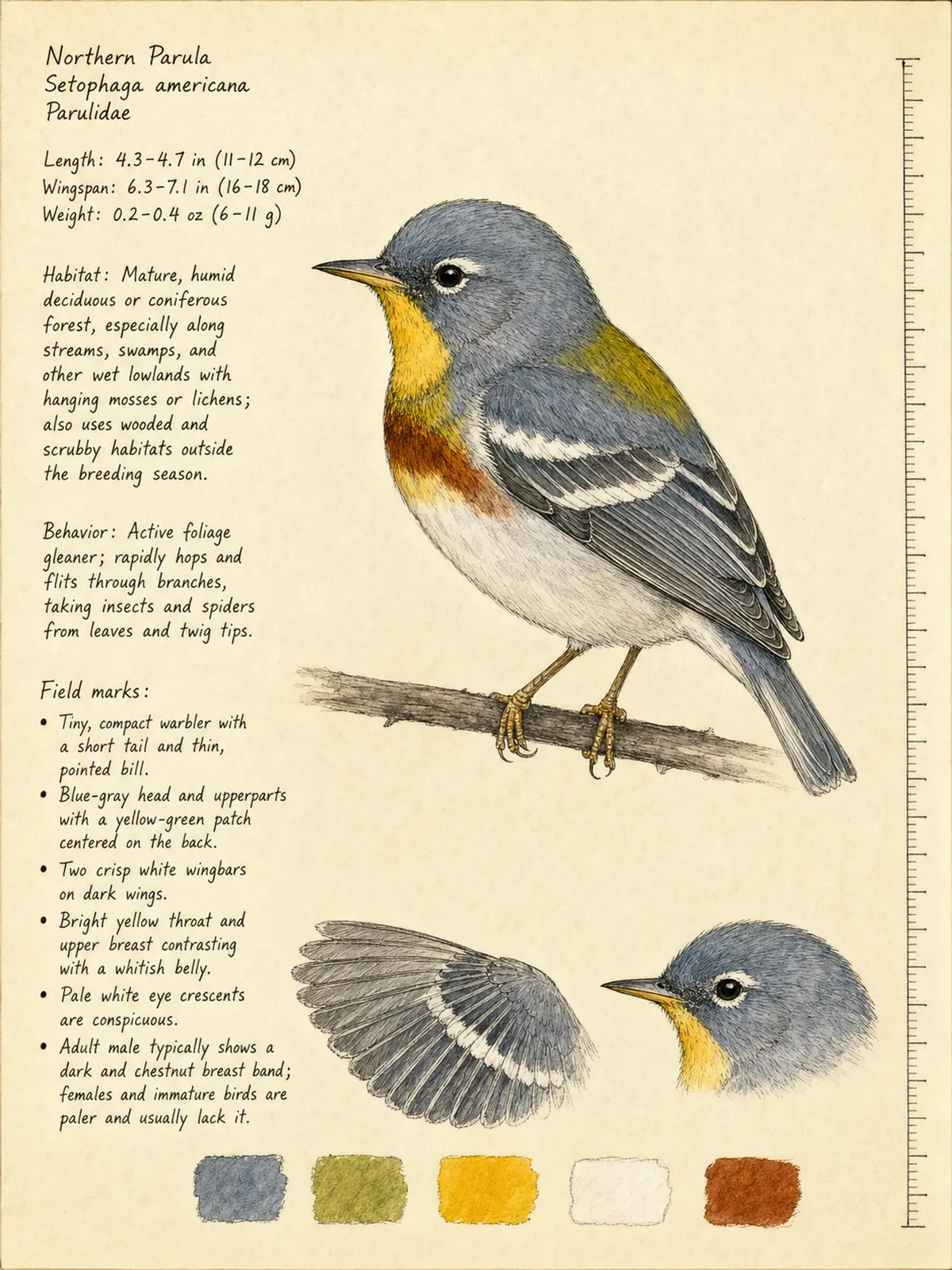 Field-journal plate of a Northern Parula