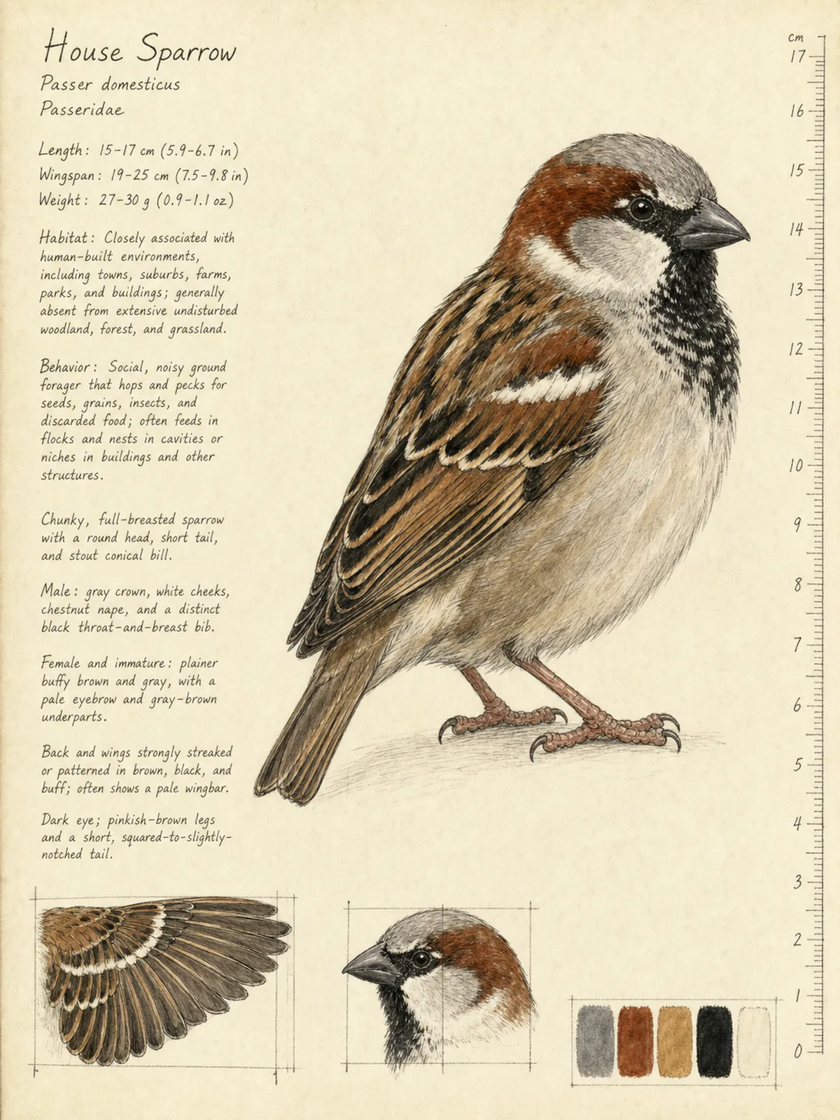 Field-journal plate of a House Sparrow