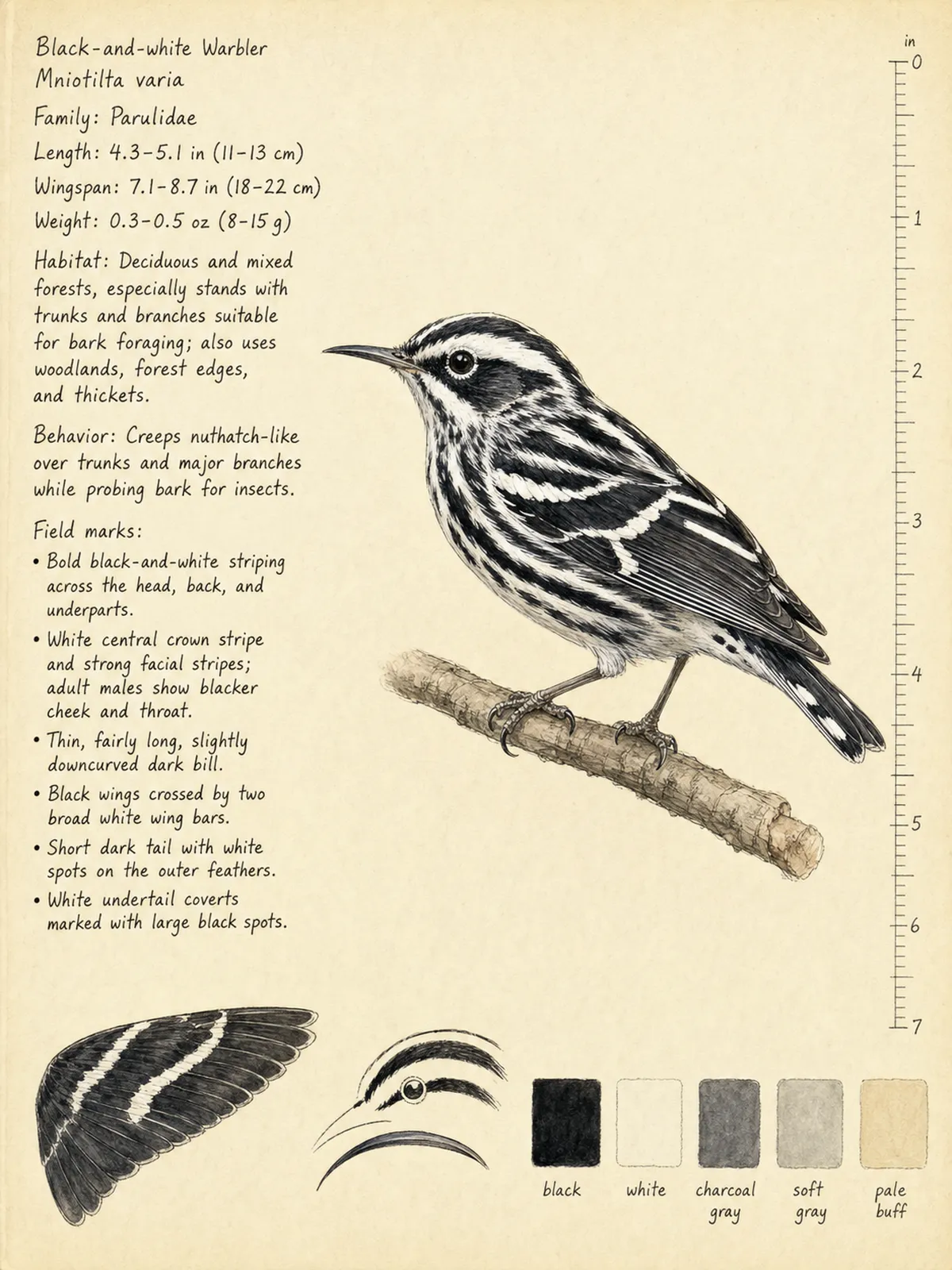 Field-journal plate of a Black-and-white Warbler