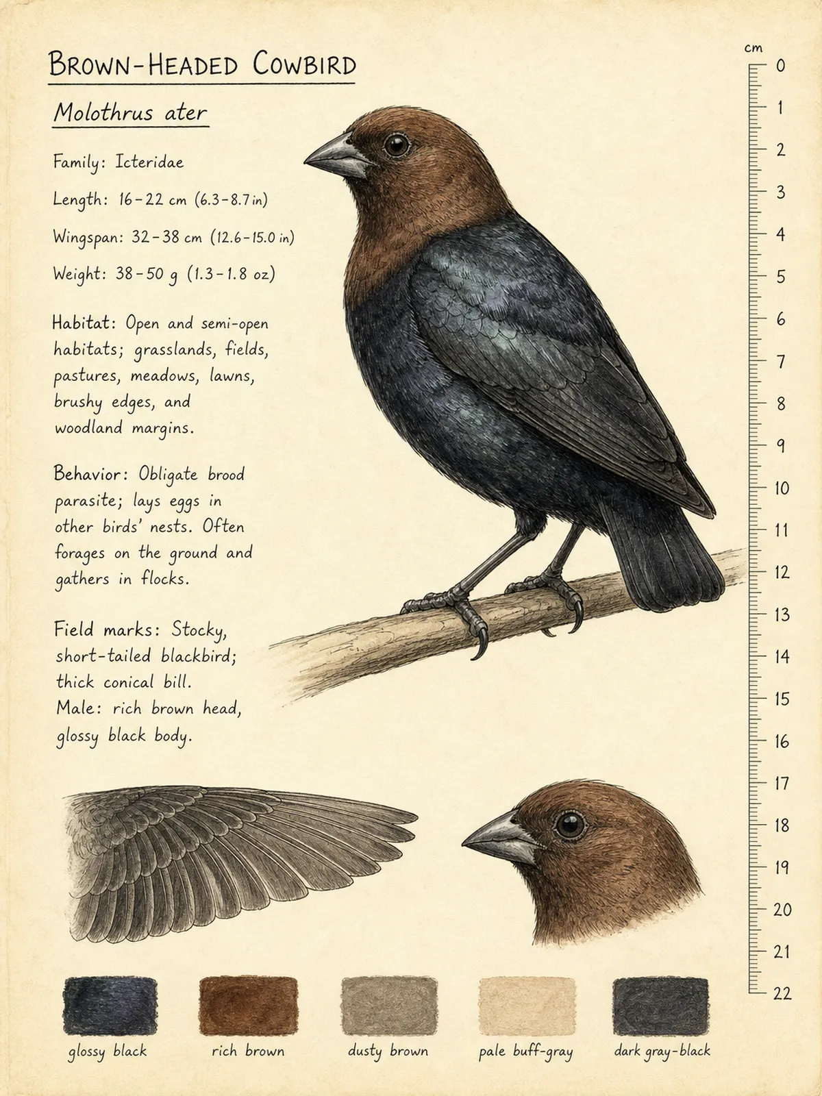 Field-journal plate of a Brown-headed Cowbird