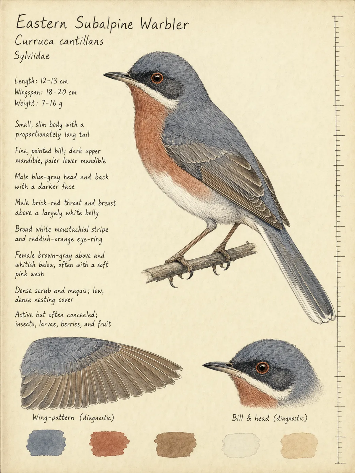 Field-journal plate of a Eastern Subalpine Warbler