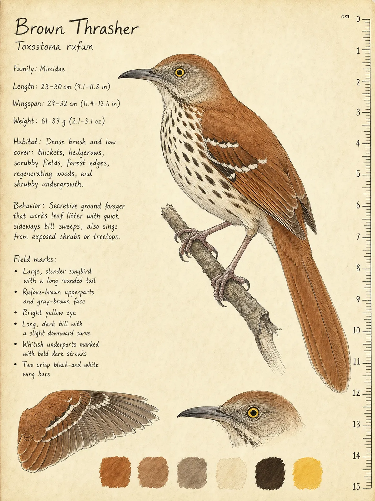 Field-journal plate of a Brown Thrasher