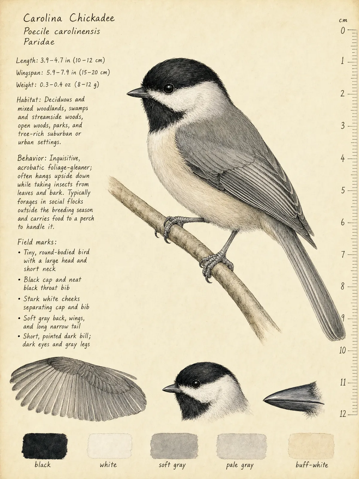 Field-journal plate of a Carolina Chickadee