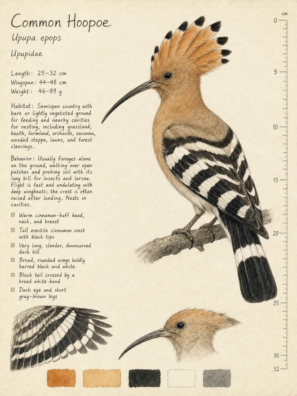 Field-journal plate of a Common Hoopoe