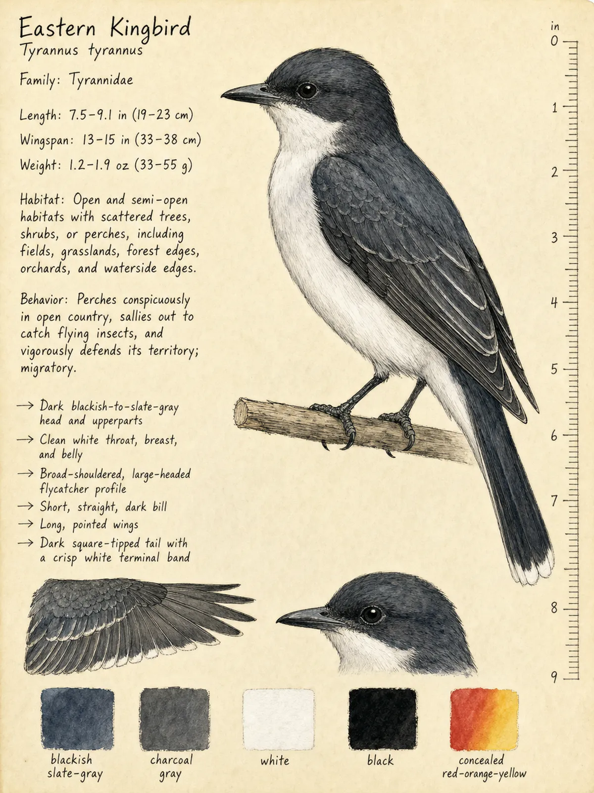 Field-journal plate of a Eastern Kingbird