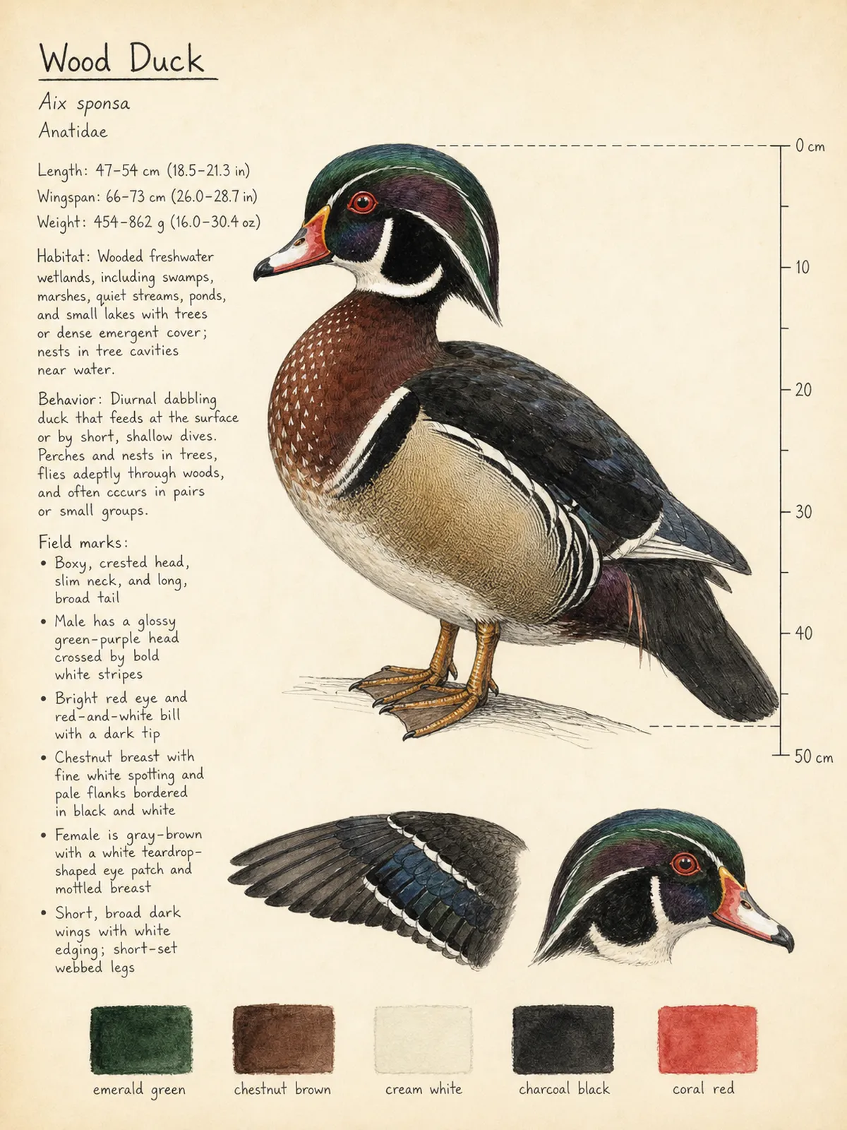 Field-journal plate of a Wood Duck