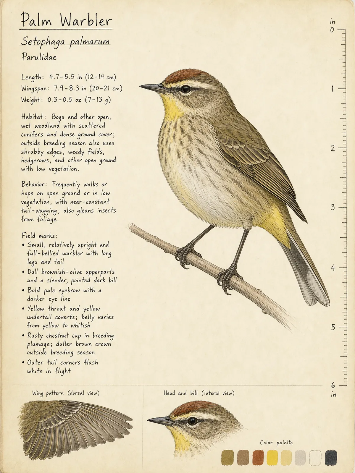 Field-journal plate of a Palm Warbler